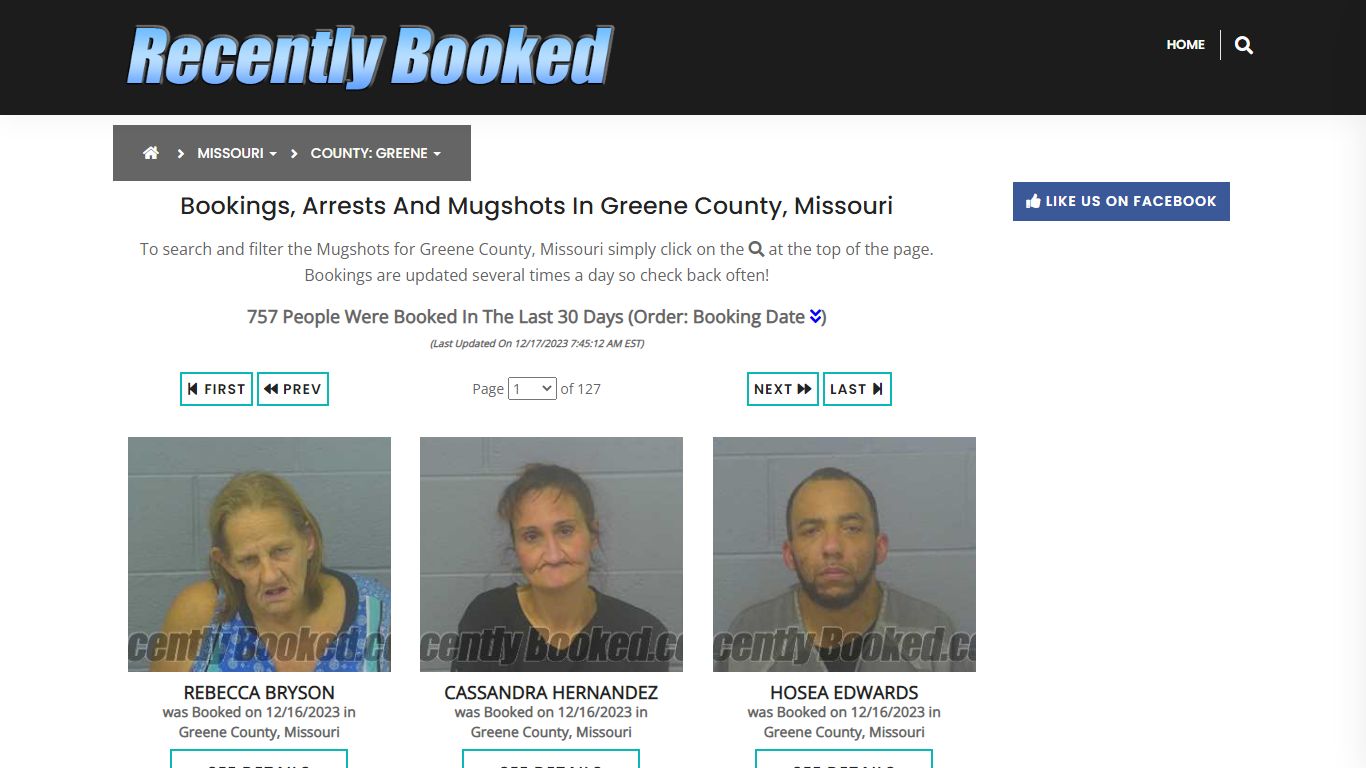 Recent bookings, Arrests, Mugshots in Greene County, Missouri
